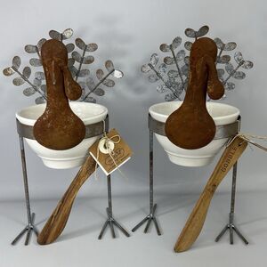Set 2 Mud Pie Rustic Metal Turkey Dip Bowl Set Gobble Spreader Thanksgiving NWT